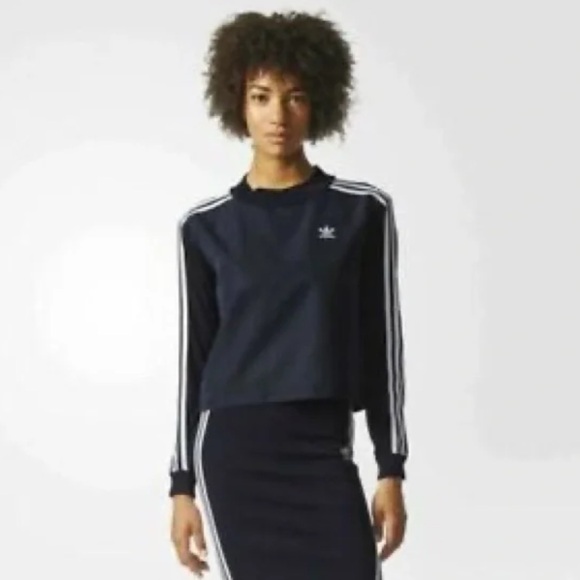 ADIDAS Striped Mesh Long Sleeve Embroidered Blue Shirt Top - Picture 2 of 7